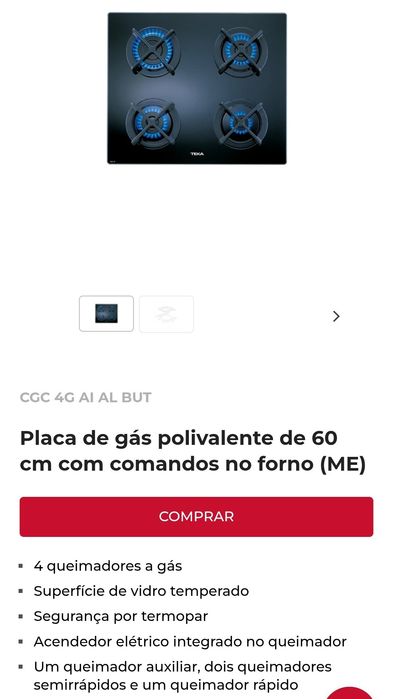 Placa de gás Teka de encastrar com 4 queimadores