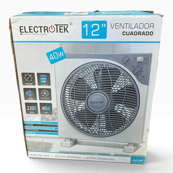 Ventoinha Quadrada ElectroTek ET-F12BX de 12” — 40 W e 3 Velocidades