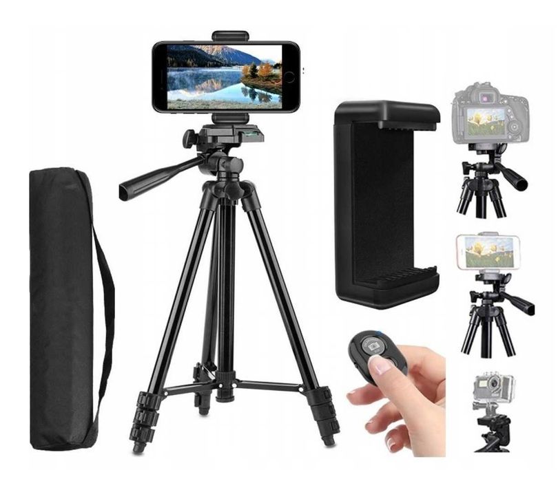 STATYW TRIPOD na telefon aparat regulowany uchwyt + PILOT BLUETOOTH