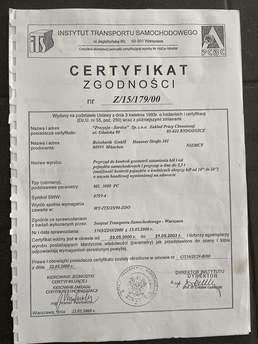 Geometria kół  MICROLINE 3000 PC