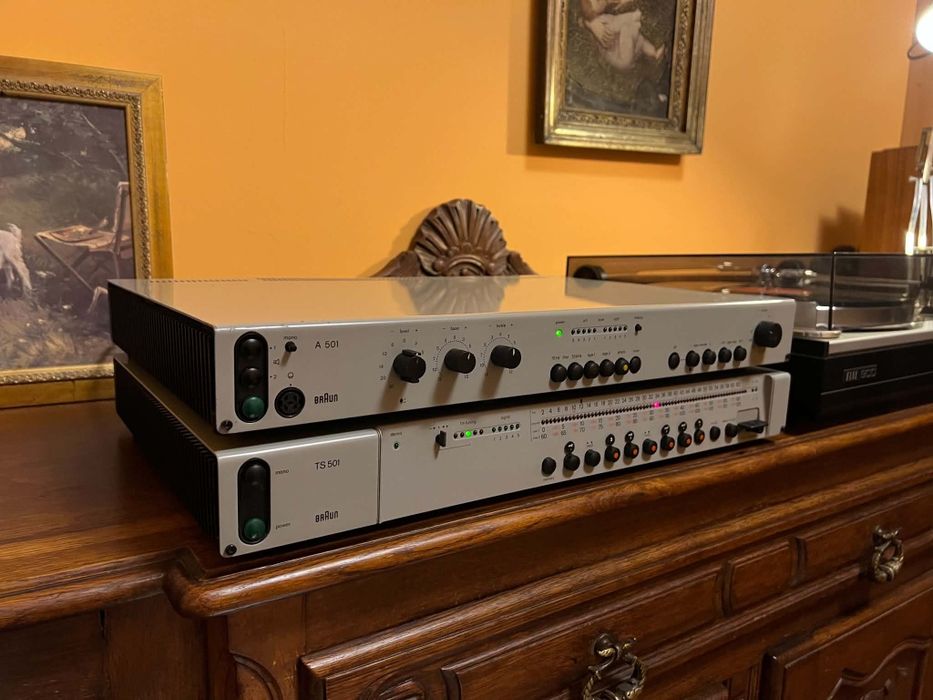 Wzmacniacz Braun A-501 + Tuner Braun TS-501, świetny zestaw, design Dieter Rams