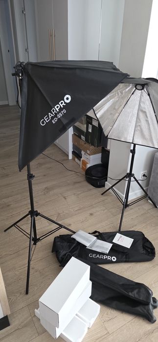 Softbox 2 lampy fotograficzne studyjne statyw 50x70 oświetlenie zestaw 135W GearPro