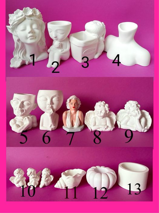 Гіпсове кашпо, підсвічники