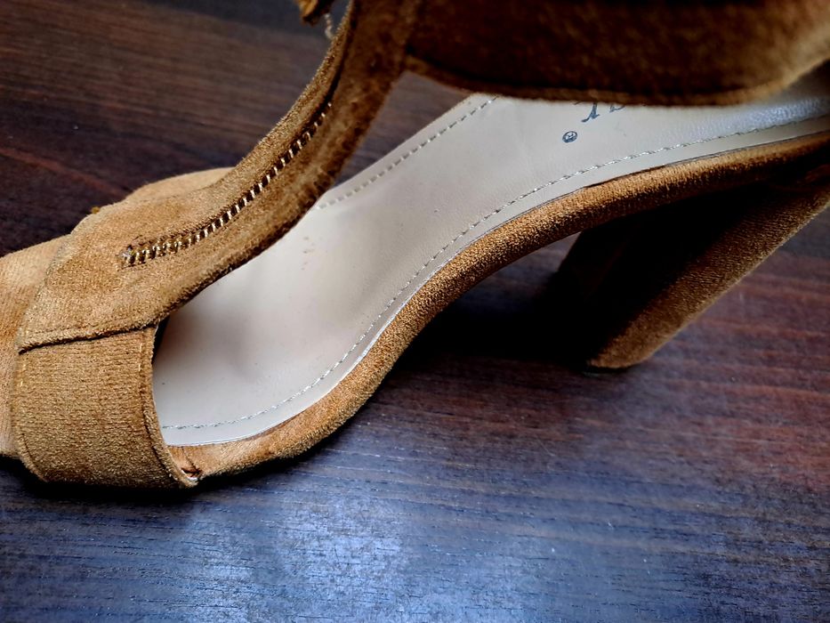 Sandały zamsz słupek camel 37 karmel sexy