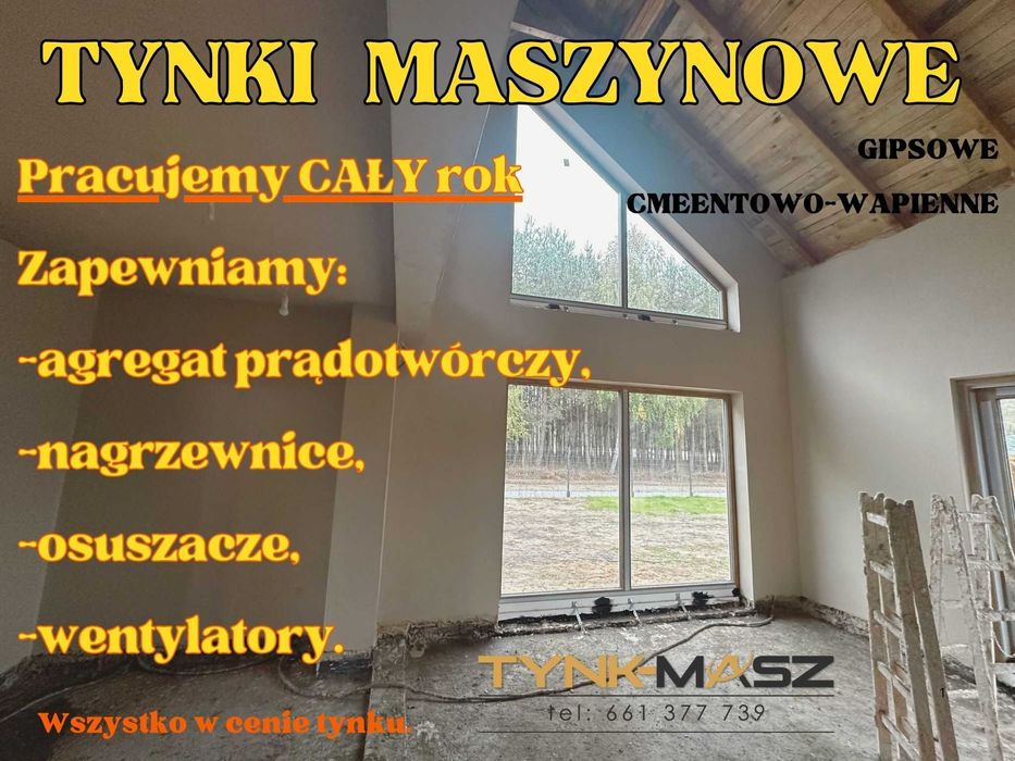 Tynki maszynowe gipsowe Diamant, cementowo-wap działki bez prądu