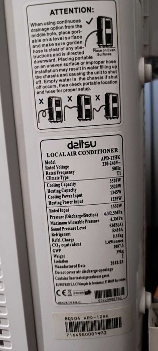 Ar Condicionado Portátil Daitsu APD-12HK - 12000 BTU