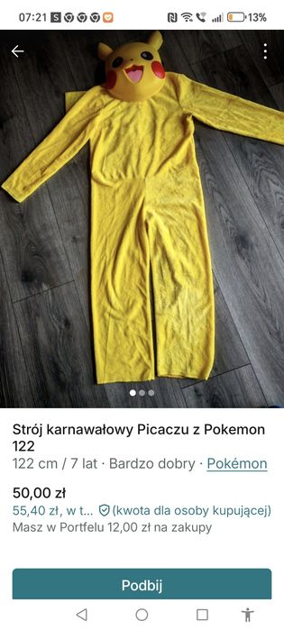 Strój karnawałowy 122 Pikaczu