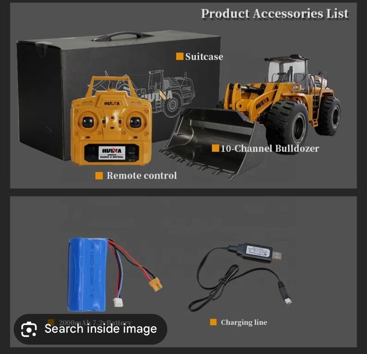 Buldożer profesjonalny RC Huina 1583, metalowe ramiona i łycha