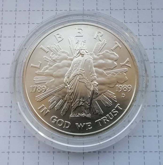 США 1 долар 1989р. (D). СРІБЛО. 200 років Конгресу. Денвер. Сертифікат