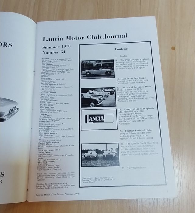 Revista antiga Lancia Motor Club Journal