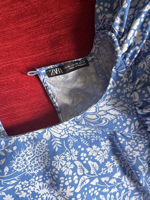 Плаття Zara міні, синє з білими квітами бавовна 100% розмір XS