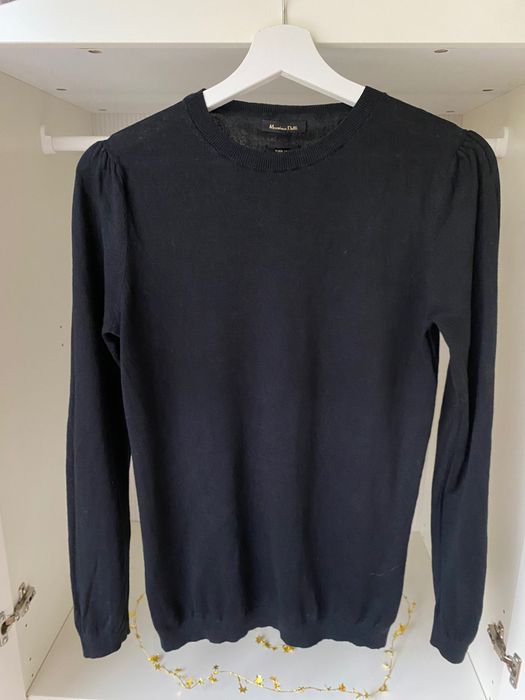Massimo Dutti czarny klasyczny sweter z bufiastymi rękawami S 36 Wełna Jedwab Wool Silk