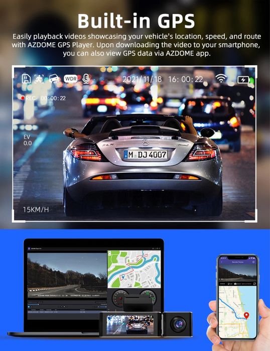 Відеореєстратор на 3 камери AZDOME M550 Pro Wi-Fi ідеальний для таксі