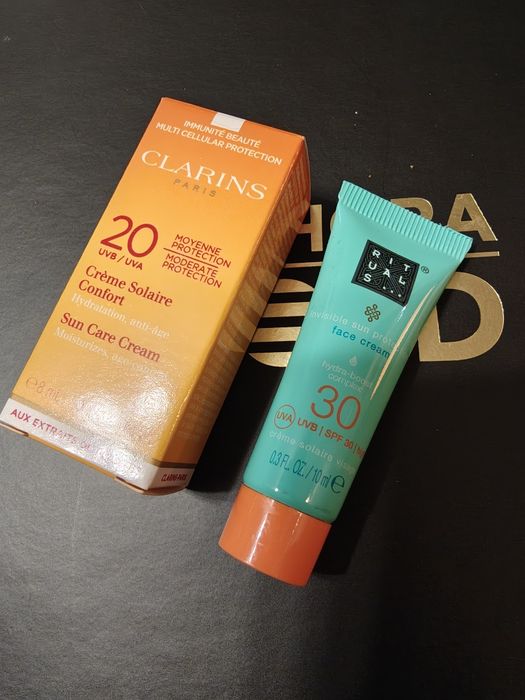 Krem Clarins spf20 i Rituals spf30 zestaw miniatur mini travel krem