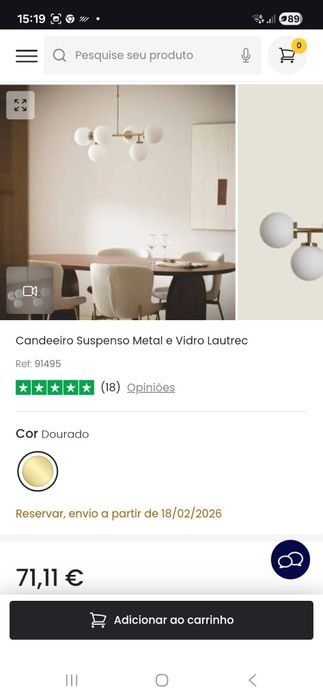 Candeeiro de tecto de 6 lâmpadas