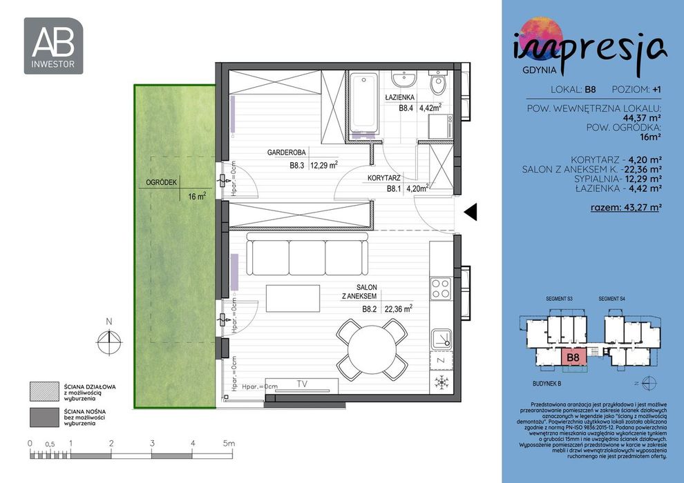 2-pokojowe mieszkanie 43 m² + ogródek - Widok 2