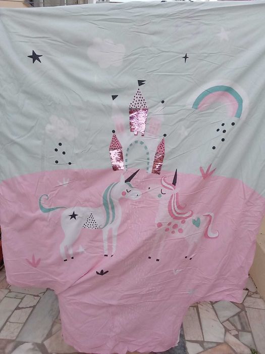 Conjunto de capa de edredom+lençol de unicórnios