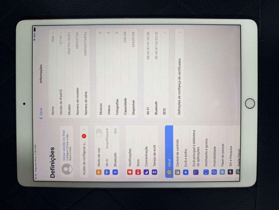 Ipad Pro 10.5 comp novo de 256gb