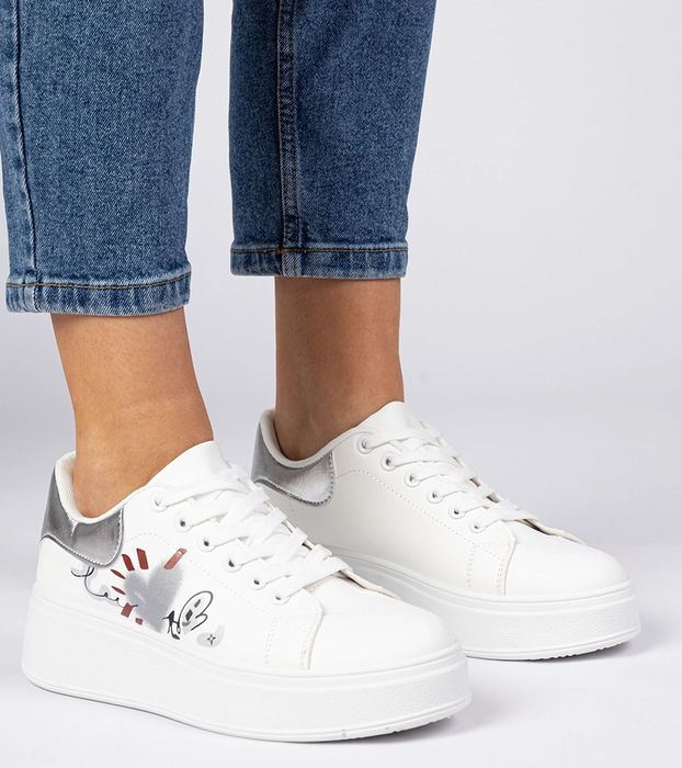 Biało-srebrne sneakersy trampki sportowe damskie Zelinda
