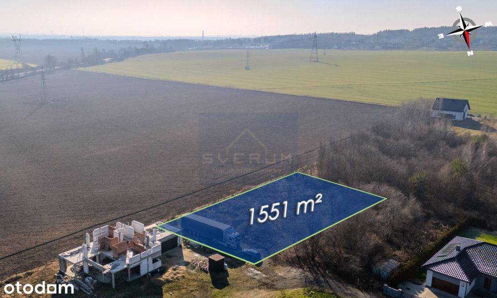 Działka pod zabudowę jednorodzinną Północ 1551 m² - Widok 3