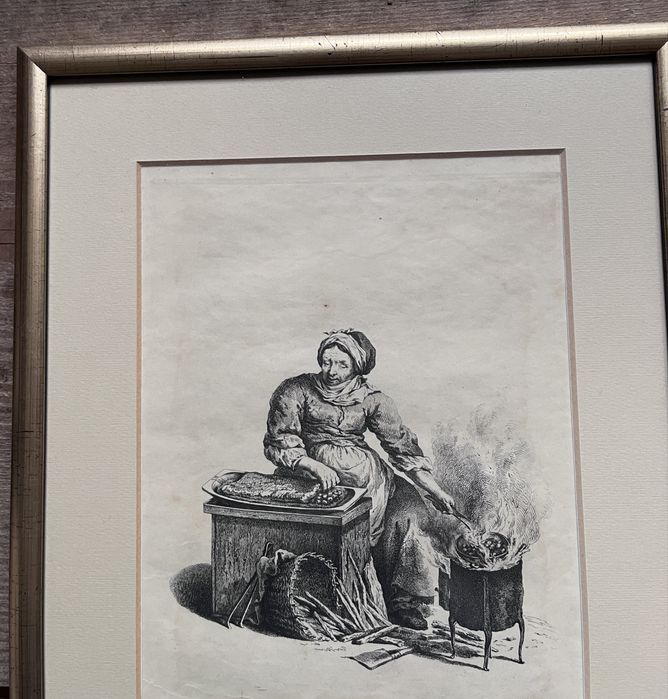 Miedzioryt „Kobieta z kasztanami” Johann Christian Brand