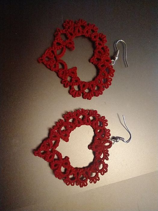 kolczyki czerwone serce frywolitka handmade