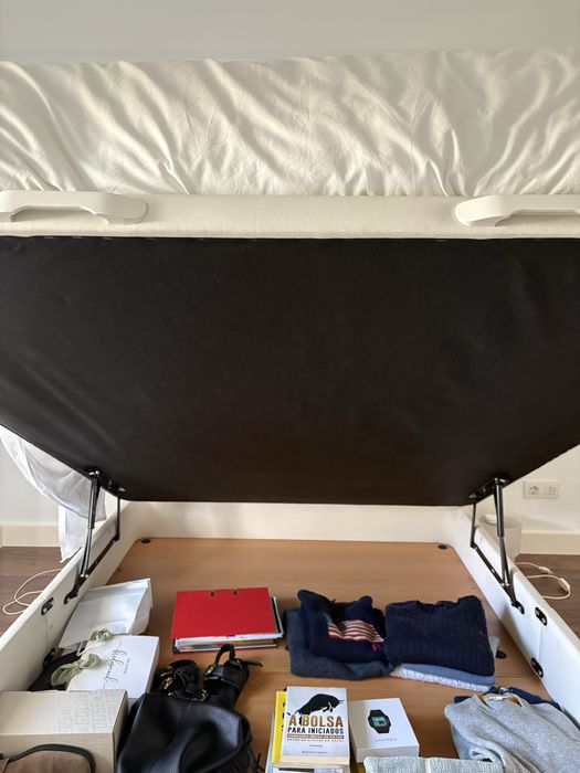 Cama sommier branco + colchão espuma + cabeceira