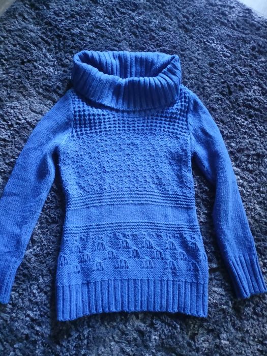 Sweter tunika ciepła granatowa 36 / 38 sweterek długi