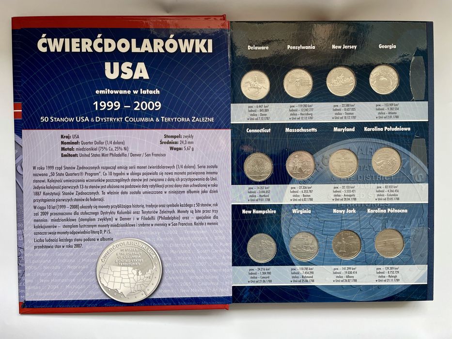 Ćwierćdolarówki USA klaser z 56 monetami