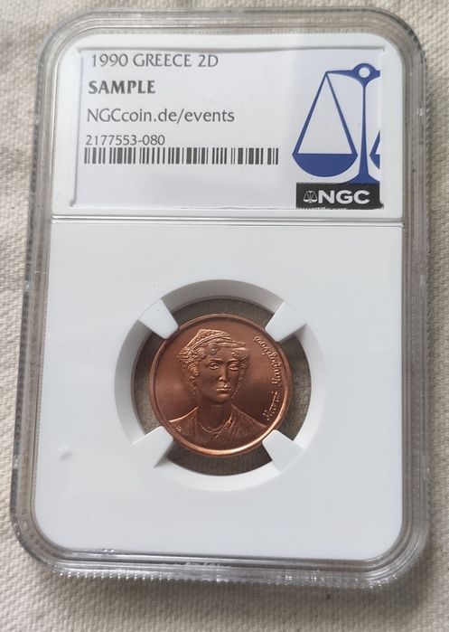 2 драхми 1990р. Греція в презентаційному Холдері ! Мідь.