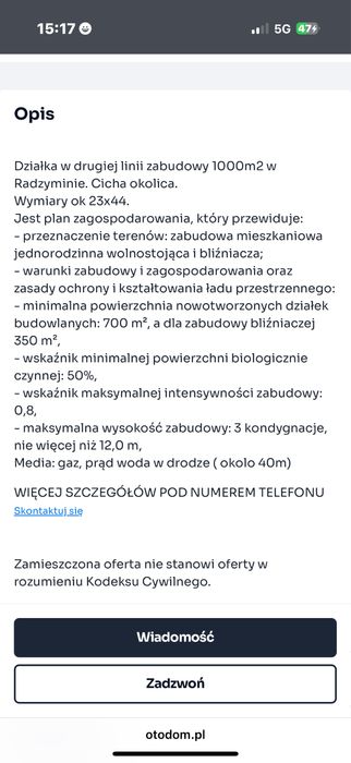 Działka Budowlana Radzymin 1000 m Bliźniak lub Wolnostojący . Cicha spokojna okolica. Ulica liściasta , - Widok 2