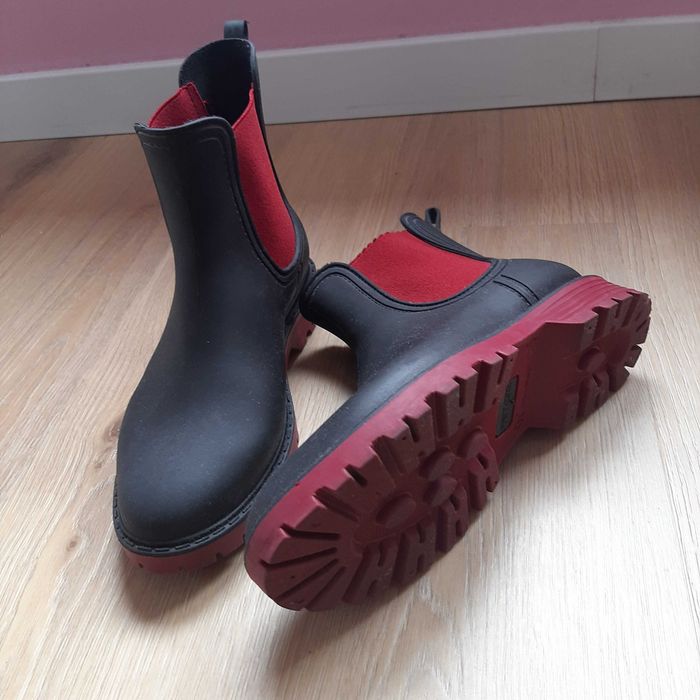 Botins Chuva Senhora Preto e Vermelho T.37