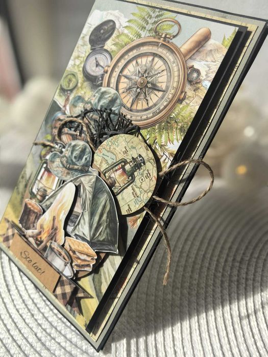 Ręcznie robiona kartka survival podróże camping personalizacja