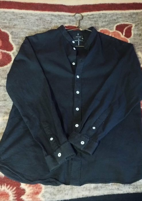 Czarna koszula męska, super slim fit ze stójką XL