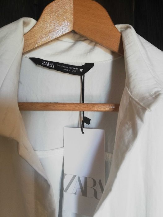biała koszula luźna długa over size Zara