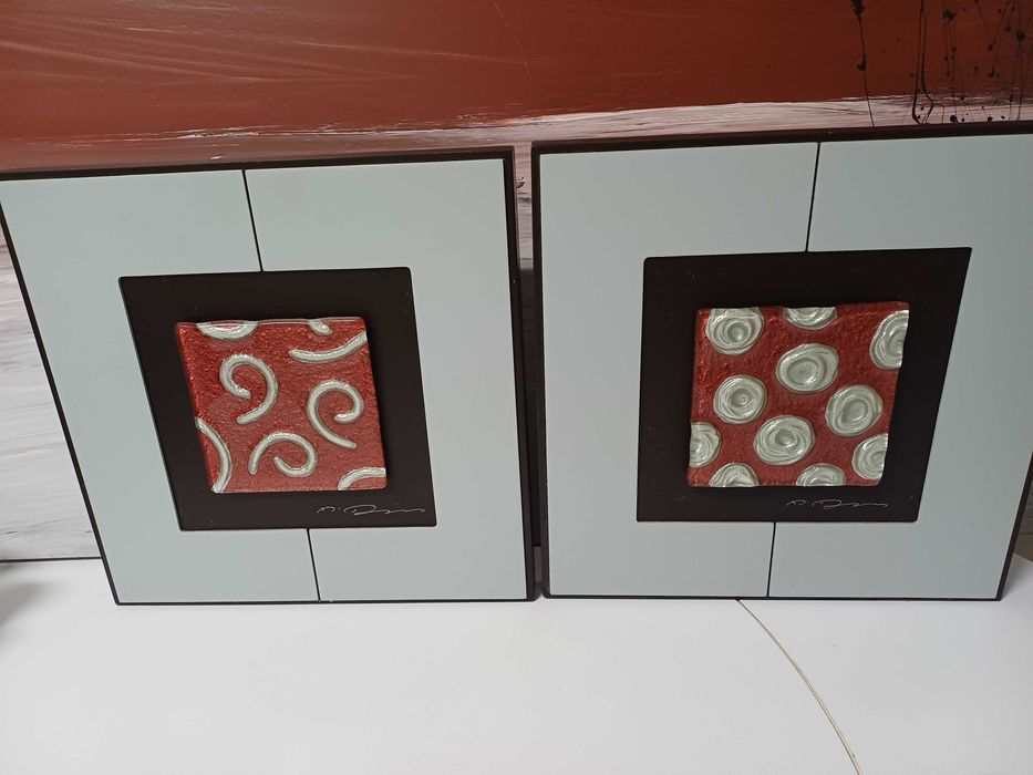 Quadros abstratos com arte em vidro fundido 2 unidades