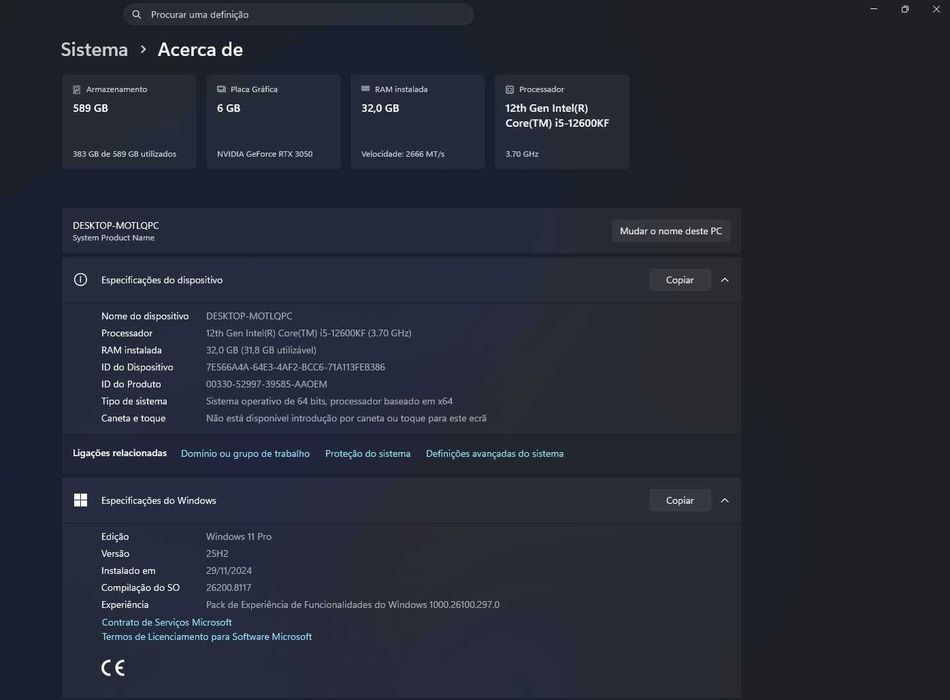(Disponível até 28/06/2029) Computador | i5 12ª Gen | RTX 3050 | 32GB RAM | 2x Monitores 24" + Braço Duplo
