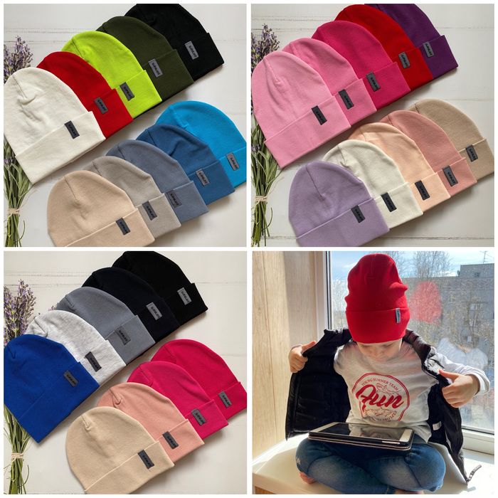 Трикотажна зимня шапка на флісі. Демісезонний набір. Шапка з флісом.