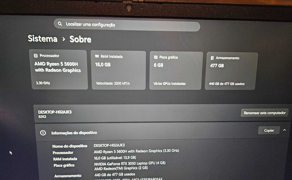Portátil gamer rtx 3050
