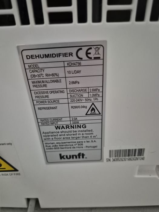 Desumidificador 10L Kunft