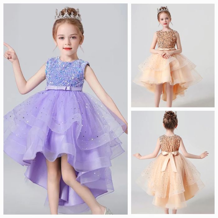 Дитяча шикарна фіолетова золота пишна сукня зі шлейфом 4 5 6 7 8 9 рок