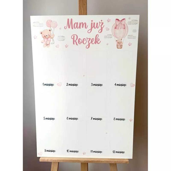 Tablica z miejscem na zdjęcia roczek prezent chrzest dekoracje urodzin
