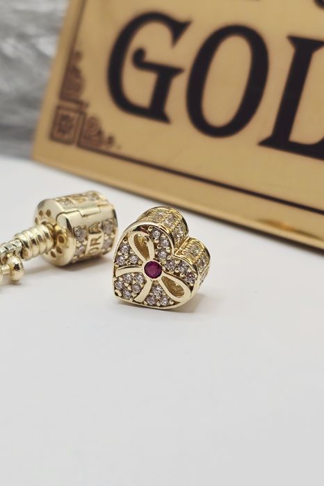 Złoty charms serce z kokardą próba 585 14k