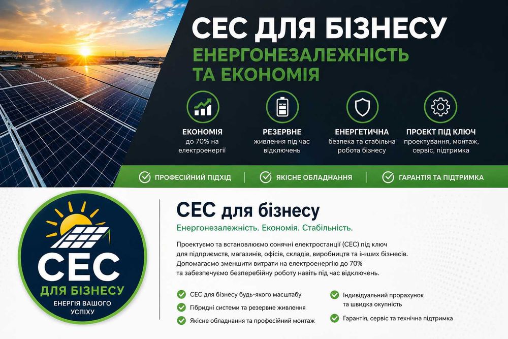 СОНЯЧНІ СТАНЦІЇ ДЛЯ БІЗНЕСУ, м.КРЕМЕНЧУК