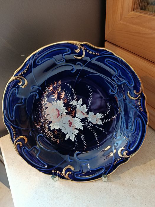 Śliczny ozdobny talerz porcelana kobalt