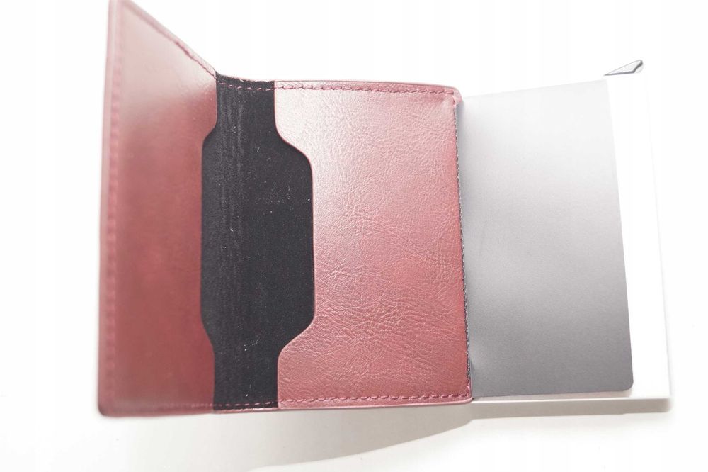 WS297 Mini Portfel męski etui RFID czerwony na karty banknoty ekoskóra