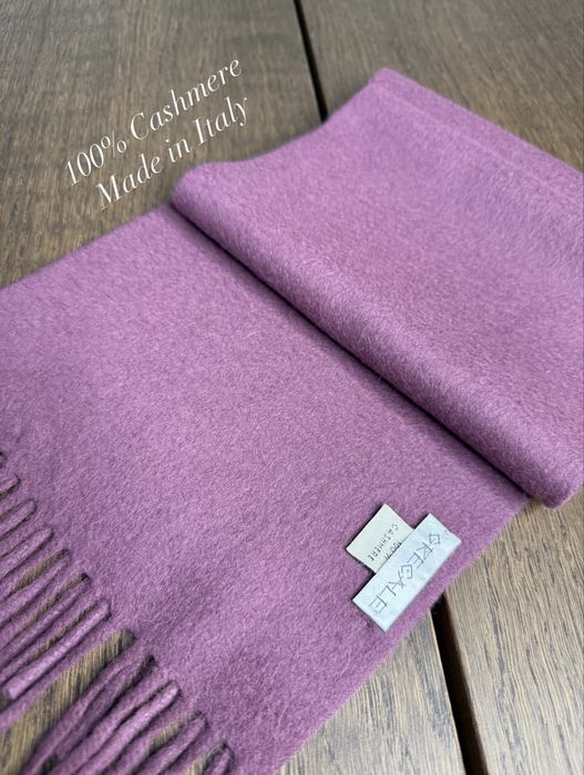 Śliwkowy Szalik Kaszmirowy Włoski 100% Kaszmir Made in Italy