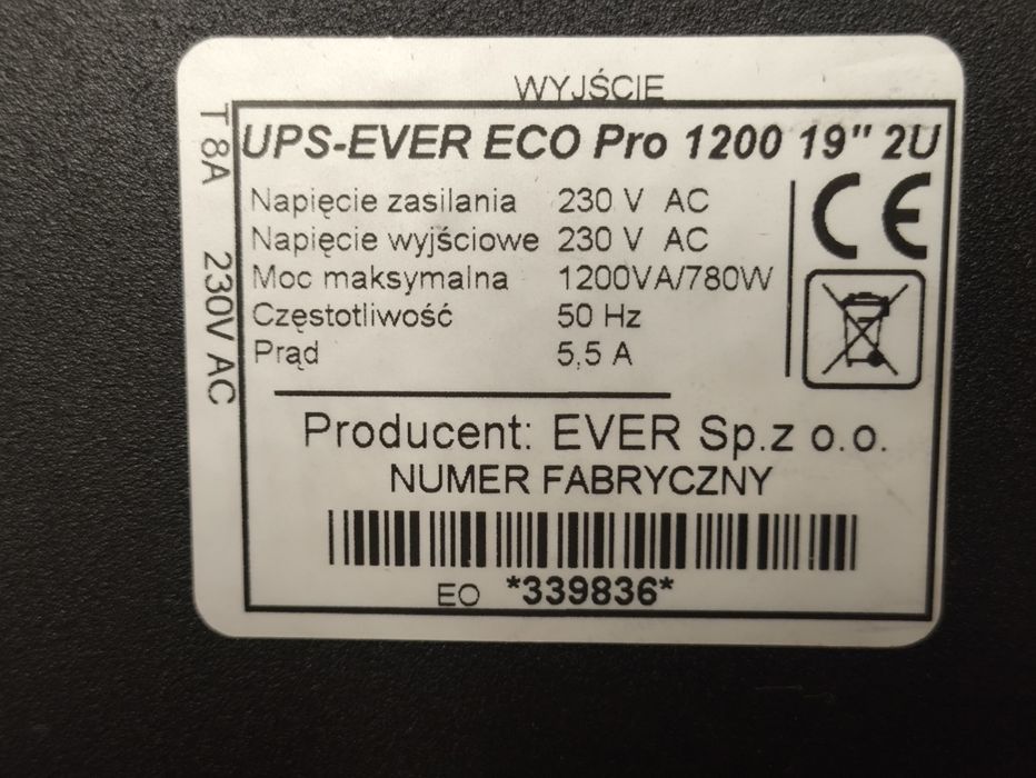 UPS EVER ECO Pro 1200 Rack 19 2U zasilacz
