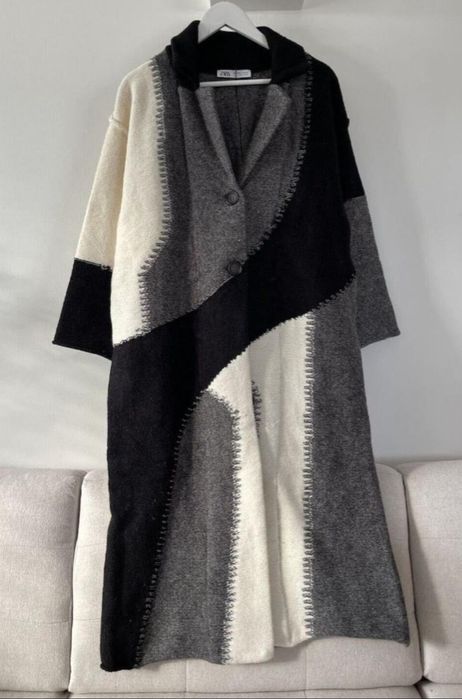 Asymetryczna dzianinowy  płaszcz Zara Oversize  XS-S