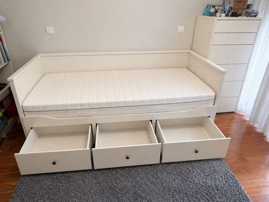 Cama individual/ dupla c/ 3 gavetas branca 80x200cm